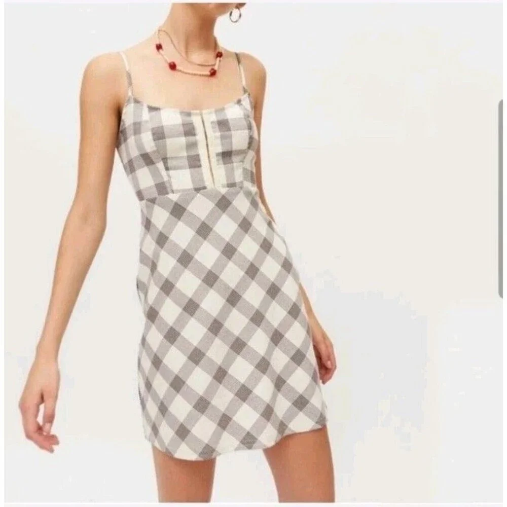 Urban Outfitters Keya Hook & Eye Plaid Mini Dress Sleeveless Women's Medium